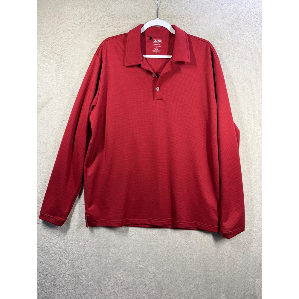Adidas Golf Polo Shirt Mens L Red Long Sleeve Climalite Performance 5372